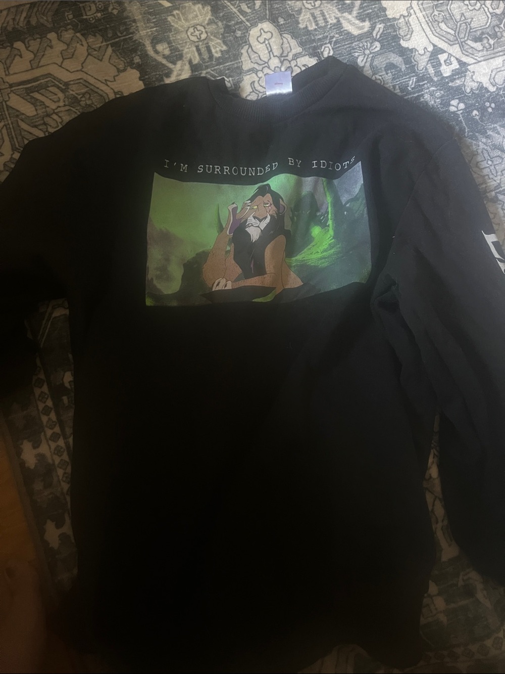 Disney Black Crewneck Sweatshirt with Scar Graphic and Green Scene